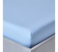 HOMESCAPES Light Blue Deep Fitted Sheet (12”) Double 200 TC 400 Thread Count Equivalent Pure Egyptian Cotton Bed Sheet with Fully Elasticated Skirt