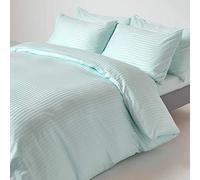 HOMESCAPES Light Blue Pure Egyptian Cotton Duvet Cover Set Double 330 TC 500 Thread Count Equivalent Satin Stripe Quilt Cover 2 Pillowcases Included Bedding Set