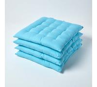 Homescapes Light Blue Seat Pads Or Cotton Chair Cushions 40X40 Cm, Set Of 4 Plain Chair Pads For Dining, Kitchen Or Outdoor