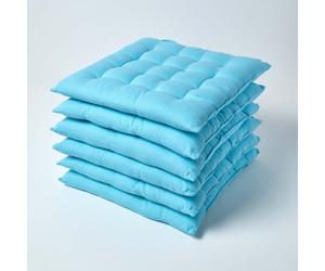 Homescapes Light Blue Seat Pads Or Cotton Chair Cushions 40X40 Cm, Set Of 6 Plain Chair Pads For Dining, Kitchen Or Outdoor