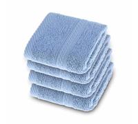 HOMESCAPES Light Blue Turkish Cotton Set of 4 Face Cloths Flannel Super Soft Thick & Absorbent 500 GSM Towel Heavy Weight for everyday Luxury