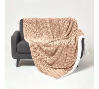 HOMESCAPES Patterned Sherpa Fleece Throw Blanket - Soft Velvet Sofa Throw, Warm Fluffy Blanket For Beds, Thick & Cosy Reversible Blankets, Triangular Geometric Design - Light Brown, 160 x 200cm