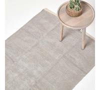 Homescapes Light Grey 100% Cotton Plain Chenille Rug With Natural Trim, 110 X 170 Cm