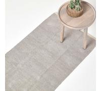 HOMESCAPES Cotton Plain Chenille Rug with Natural Trim - Light Grey - 66 x 200 cm
