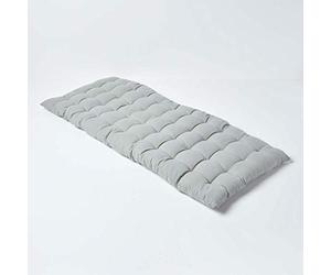 HOMESCAPES Light Grey Garden Bench Cushion 2 Seater Seat Pad for Patio Furniture Kitchen or Dining Bench Indoor & Outdoor Use Comfortable 100% Cotton Modern Tufted Style Thick Cushion 108cm Wide