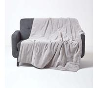 HOMESCAPES Large Luxury Light Grey Velvet Throw Super Soft Thick Cotton Velvet Blanket with Handwoven Embroidered Dots and Thick Quilting Cosy and Warm Bedspread Sofa or Bed Throw, 150 x 200cm