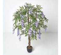 HOMESCAPES Artificial Wisteria Lilac Tree in Black Pot Measuring 5 ft (152 cm) Tall Faux Ornamental Plant for Home or Office with Real Wood Stem