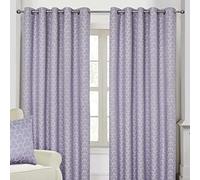 HOMESCAPES Lilac Geometric Blackout Curtains Pair Width 228cm (90") x 182cm (72") Drop Genuine 3 Pass Blackout Lining Heavy Weight Jacquard Eyelet Curtain