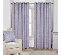HOMESCAPES Lilac Geometric Blackout Curtains Pair Width 228cm (90") x 182cm (72") Drop Genuine 3 Pass Blackout Lining Heavy Weight Jacquard Eyelet Curtain