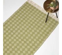 HOMESCAPES Lima Handwoven Green Cotton Textured Rug - 90 x 150 cm