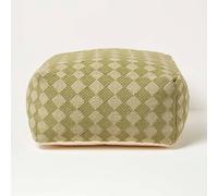 HOMESCAPES Lima Handwoven Textured Green Pouffe Bean Cube