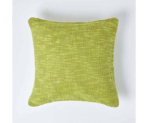 HOMESCAPES Lime Green 18 x 18 Inch Nirvana Pure Slub Cotton Cushion Cover Coordinating with Matching Throws and Bedspreads
