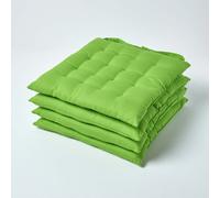 Homescapes Lime Green Seat Pads Or Cotton Chair Cushions 40X40 Cm, Set Of 4 Plain Chair Pads For Dining, Kitchen Or Outdoor