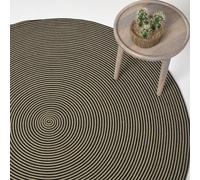 HOMESCAPES Linen and Black Handmade Woven Spiral Braided Rug - 150 cm Round