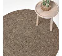 HOMESCAPES Linen and Black Handwoven Braided Melange Rug 120cm Round Pattern Large Cotton Rug