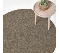 HOMESCAPES Linen and Black Handwoven Braided Melange Rug 150cm Round Pattern Large Cotton Rug