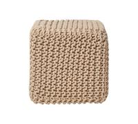 Homescapes Cube Cotton Knitted Pouffe Footstool in Beige Homescapes Beige