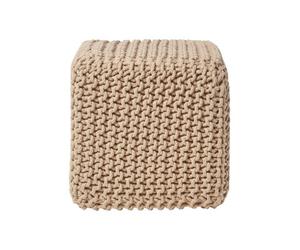 Homescapes Linen Cube Cotton Knitted Pouffe Footstool