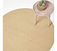 HOMESCAPES Linen Handmade Braided Round Rug For Bedroom & Living Room Light Brown Reversible Woven Cotton Circular Rug, 150 cm