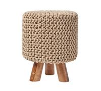 Homescapes Linen Tall Cotton Knitted Footstool On Legs