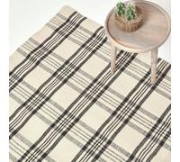 HOMESCAPES Logan Black and White Tartan Check Non-Slip 100% Wool Rug - 150 x 240 cm