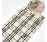 HOMESCAPES Logan Black and White Tartan Check Non-Slip 100% Wool Rug - 66 x 200 cm