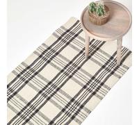 HOMESCAPES Logan Black and White Tartan Check Non-Slip 100% Wool Rug - 66 x 200 cm