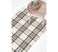 HOMESCAPES Tartan Rug Handwoven White & Black 100% Wool Non Slip Rug, 'Logan' Check Rug, 70 x 120 cm