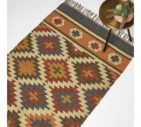 Homescapes Lucea Orange & Blue Kilim Wool Rug 240 X 300 Cm