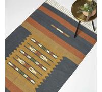 HOMESCAPES Lundi Orange & Blue Kilim Cotton & Jute Rug - 120 x 170 cm