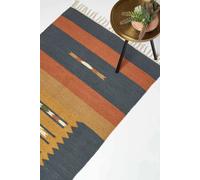 Homescapes Lundi Orange & Blue Kilim Runner Cotton & Jute Rug 66 X 200 Cm