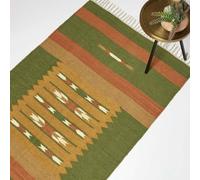 Homescapes Lundi Orange & Green Kilim Cotton & Jute Rug 120 X 170 Cm