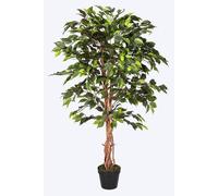 HOMESCAPES 4ft Artificial Ficus Tree - Tall Artificial Plant Indoor with Real Wood Trunk & Lifelike Green Leaves Decorative Faux, Fake Plant with Pot for Home, Office, Living Room