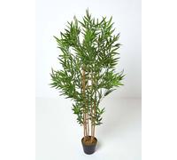 HOMESCAPES Artificial Bamboo Tree 155cm (5ft) Fake Plant with Black Pot - Realistic Indoor Replica Plant for Home & Office