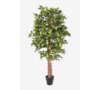 HOMESCAPES 6ft Artificial Ficus Tree - Tall Artificial Plant Indoor with Real Wood Trunk & Lifelike Green Leaves Decorative Faux, Fake Plant with Pot for Home, Office, Living Room
