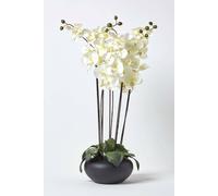 Homescapes Large Oriental Style Cream Orchids in Black Bowl