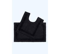 Homescapes Luxury Bath Mat Set Reversible 1600Gsm 100% Cotton 2 Pc W. Pedestal Mat In Black Black One Size