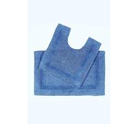(Cobalt blue) Homescapes Luxury Reversible Cotton Bath Mat Set