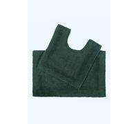 Homescapes Luxury Bath Mat Set Reversible 1600Gsm 100% Cotton 2 Pc W. Pedestal Mat In Dark Green Dark Green One Size