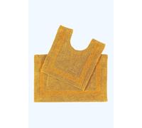 HOMESCAPES Bath Mat Set, Luxury 1600gsm Extra Soft 100% Cotton, Reversible Bathroom Mat Sets 2 Piece, Washable, Non-Slip, Super Absorbent, Quick-Dry, Mustard Bathroom Rug with Toilet Rug
