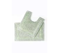 Homescapes Luxury Bath Mat Set Reversible 1600GSM 100% Cotton 2 Pc w. Pedestal Mat in Pale Green Homescapes Pale Green