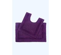 HOMESCAPES Bath Mat Set, Luxury 1600gsm Extra Soft 100% Cotton, Reversible Bathroom Mat Sets 2 Piece, Washable, Non-Slip, Super Absorbent, Quick-Dry, Plum Bathroom Rug with Toilet Rug
