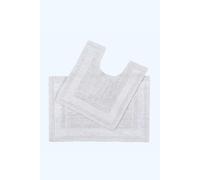 HOMESCAPES Bath Mat Set, Luxury 1600gsm Extra Soft 100% Cotton, Reversible Bathroom Mat Sets 2 Piece, Washable, Non-Slip, Super Absorbent, Quick-Dry, White Bathroom Rug with Toilet Rug