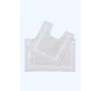 Homescapes Luxury Bath Mat Set Reversible 1600Gsm 100% Cotton 2 Pc W. Pedestal Mat In White White