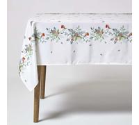 HOMESCAPES Luxury Christmas Table Cloth, Festive Robin Birds Tablecloth, Rectangular Dining Table Cover, Large Tabletop Decoration for Indoor Outdoor Xmas Holiday, Parties, Kitchen- 132 x 178cm
