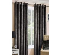 Homescapes Luxury Crushed Velvet Lined Eyelet Curtain Pair In Dark Grey Dark Grey 167cm width x 183cm drop