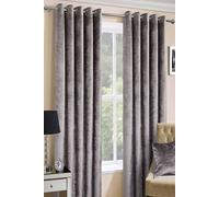 HOMESCAPES Silver Crushed Velvet Lined Curtain Pair 66 x 72 Inch Drop (167 x 182 cm) Luxury Heavy Weight Contemporary Neutral Eyelet Curtains