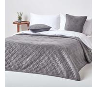 Homescapes Luxury Dark Grey Quilted Velvet Bedspread Geometric Pattern 'paragon Diamond' Throw, 200 X 200 Cm