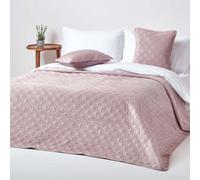 Homescapes Luxury Dusky Pink Quilted Velvet Bedspread Geometric Pattern 'eternity Ring' Throw, 200 X 200 Cm