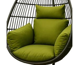HOMESCAPES Luxury Egg Chair Cushion, Waterproof Hanging Swing Chair Cushion with Removable Headrest & Ties, Thick & Plush Head Pillow for Canopy Swings, Home Garden Patio Indoor Outdoor Use - Green